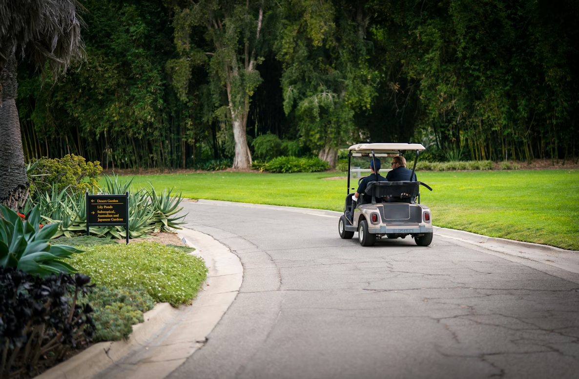 A golf cart patrolling a resort.