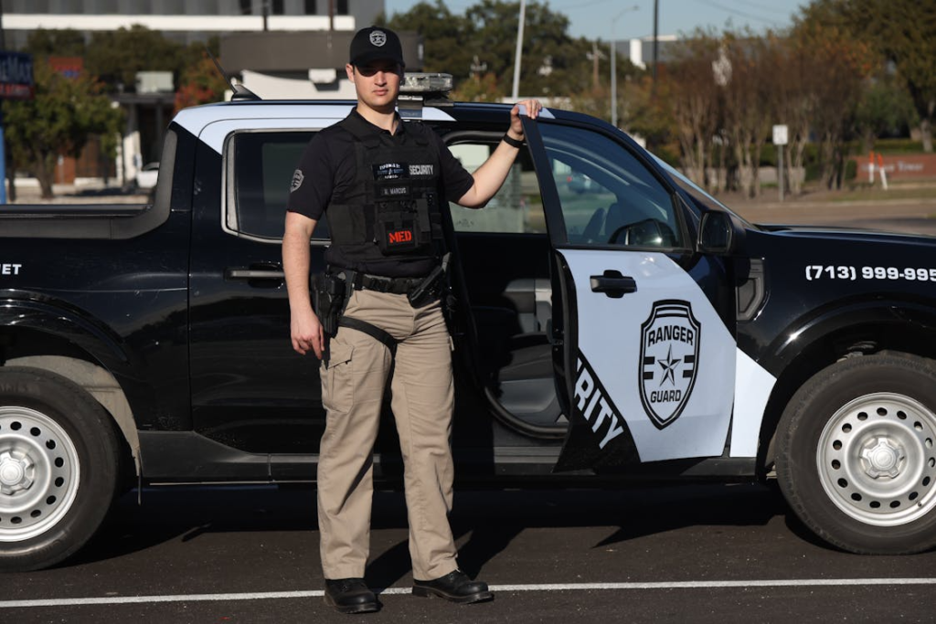 A guard with a patrol vehicle.