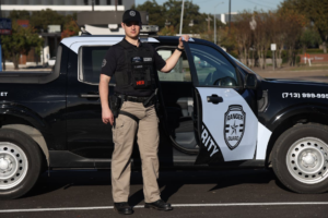A guard with a patrol vehicle.