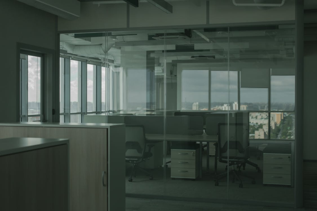 An empty office during non-operating hours.