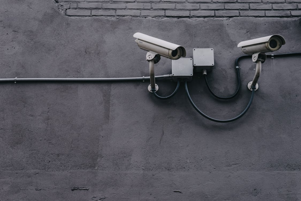 Security cameras outside a building.